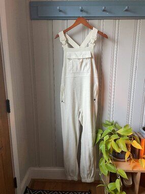 Cream Fleece Overalls Women’s Small Cozy Sherpa Jumpsuit Adjustable Strap Romper